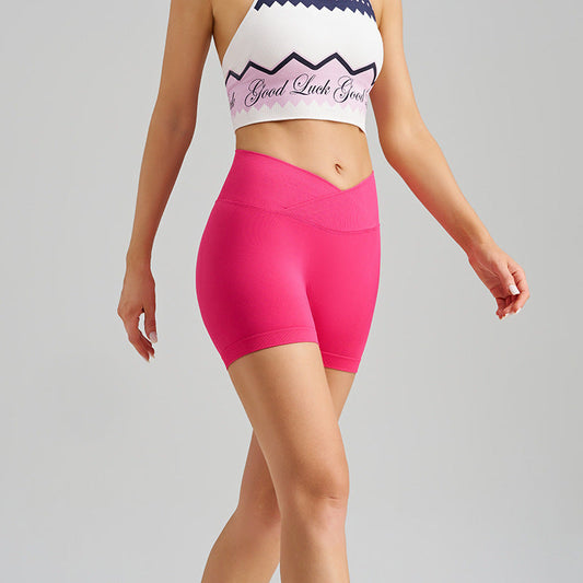 NNEDSZ Rose Red Yoga Shorts - Seamless, High Waist, Tummy Control Size L-0